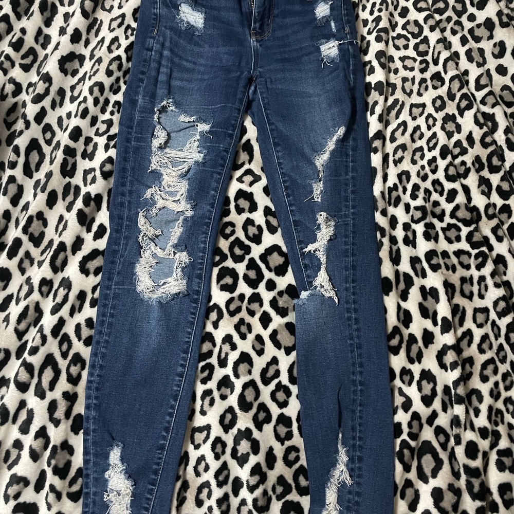 American Eagle Outfitters Dark Blue Distressed Skinny Jeans